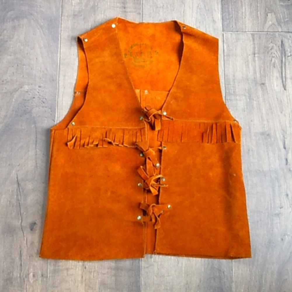 VTG 70S PETERS FRINGE  TAN SUEDE TIE COACHELLA BOHO HIPPIE VEST WOMANS M